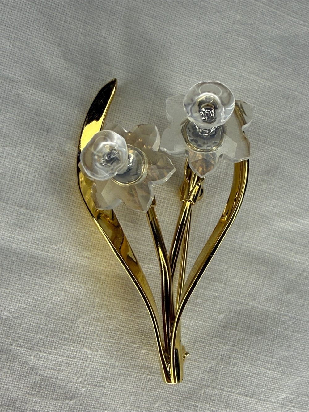 Swarovski Gold Tone Floral Crystal Brooch Pin 1.75" Elegant